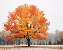 an orange tree in the middle of a snowy field generative ai photo