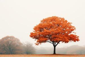 an orange tree in the middle of a foggy field generative ai photo