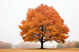 an orange tree stands alone in a foggy field generative ai photo