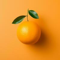 an orange with a leaf on an orange background generative ai photo