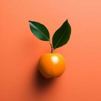 an orange with a leaf on an orange background generative ai photo