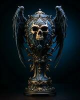 an ornate vase with wings and a skull on top generative ai photo