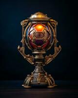 an ornate lamp with a red orb on top of it generative ai photo
