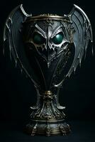 an ornate trophy with green eyes on it generative ai photo