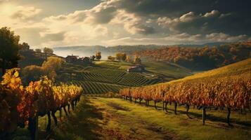 autumn landscape with vineyards and a house in the background generative ai photo