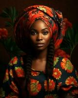 hermosa africano mujer en tradicional vestir generativo ai foto