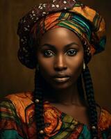 beautiful african woman in traditional dress generative ai photo