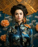 beautiful asian woman in oriental dress generative ai photo