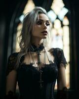 beautiful gothic woman in black corset generative ai photo