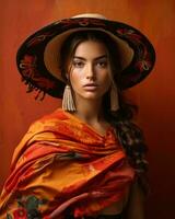 beautiful mexican woman wearing a sombrero generative ai photo