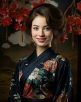 beautiful japanese woman in kimono generative ai photo