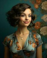 beautiful young woman in floral dress posing for the camera generative ai photo