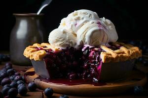 blueberry pie with ice cream and berries generative ai photo