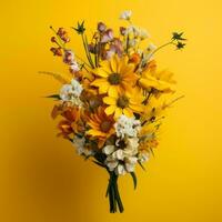 bouquet of flowers on yellow background generative ai photo