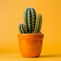 cactus planta en naranja maceta en amarillo antecedentes generativo ai foto