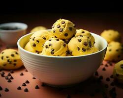 chocolate chip cookie dough ice cream in a bowl generative ai photo