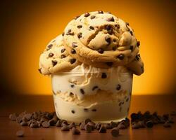 chocolate chip ice cream in a glass with chocolate chips generative ai photo