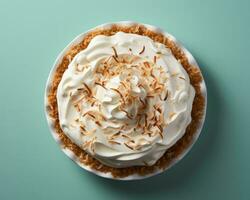 coconut cream pie on a blue background generative ai photo