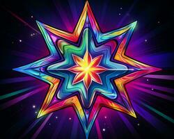 colorful star on a black background with a bright star in the center generative ai photo