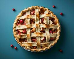 cranberry apple pie top view stock photo generative ai