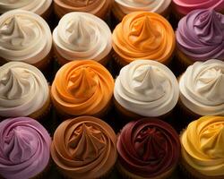 many different colored cupcakes are arranged in a row generative ai photo