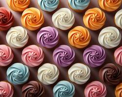 many different colored cupcakes are arranged in a pattern generative ai photo