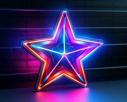 neon sign of a star on a dark background 3d illustration generative ai photo