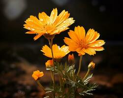 orange flowers in a vase with water droplets on them generative ai photo