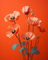 orange poppies in a vase on an orange background generative ai photo