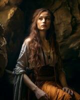 portrait of a beautiful woman in a cave generative ai photo