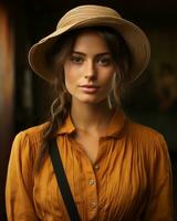 portrait of a beautiful woman in a hat generative ai photo