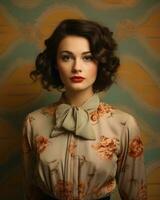 portrait of a beautiful woman with short curly hair and red lipstick generative ai photo