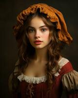 retrato de un hermosa joven mujer en Renacimiento disfraz generativo ai foto