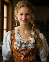 portrait of a beautiful young woman in traditional bavarian dress generative ai photo