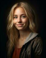 portrait of a beautiful young woman with blonde hair and blue eyes generative ai photo