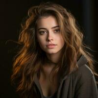 portrait of a beautiful young woman with long wavy hair generative ai photo
