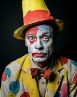portrait of a clown on a black background stock photo generative ai