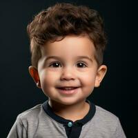 portrait of a cute little boy with curly hair on black background generative ai photo