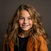 portrait of a young girl with long wavy hair generative ai photo