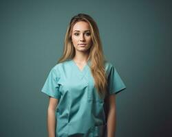 portrait of a young female nurse isolated on gray background stock photo generative ai