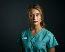 portrait of a young female nurse isolated on a dark background stock photo generative ai