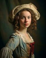 retrato de un joven mujer en Renacimiento disfraz generativo ai foto
