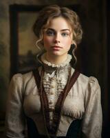 portrait of a young woman in a victorian dress generative ai photo