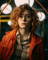 portrait of a young woman with red hair and glasses generative ai photo