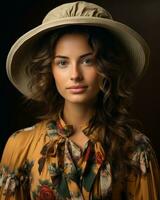 portrait of beautiful young woman in a hat generative ai photo