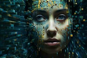 the face of a woman is made up of cubes generative ai photo