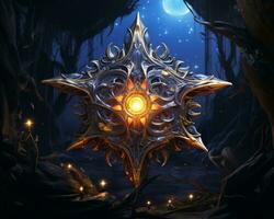 the star is in the middle of a forest at night generative ai photo