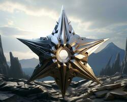 the star is made of metal and looks like it is in the middle of a mountain generative ai photo