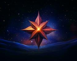the star is made of paper and has a red light coming out of it generative ai photo