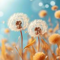 two dandelions blowing in the wind on a sunny day generative ai photo